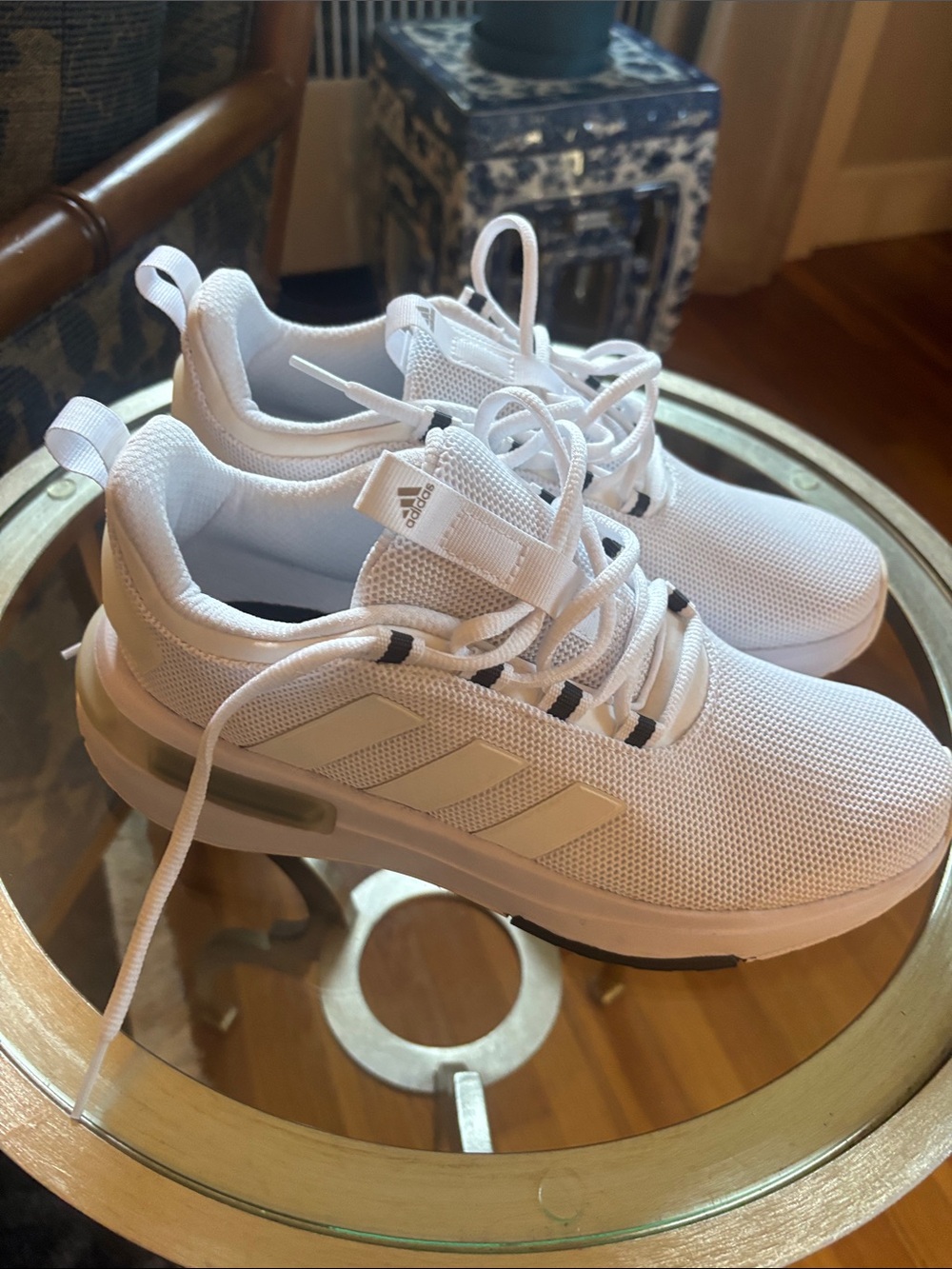 adidas Women’s White Mesh Running Sneakers with Subtle Silver Accent